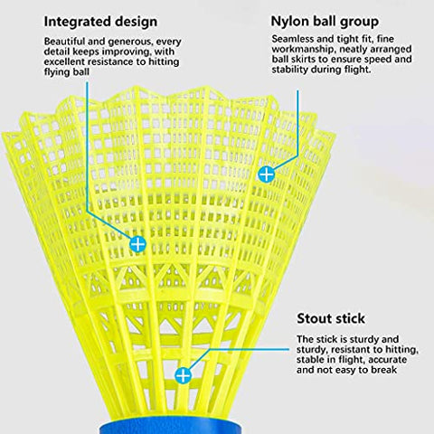 Image of TEOZZO Nylon Badminton Shuttlecocks Pack of 12 Sports Birdies Shuttlecock for Outdoor Indoor Sports Activities