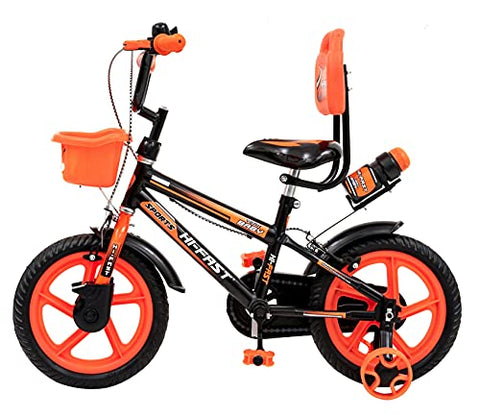 Image of HI-FAST Kids 14 inch Steel Frame Sports BMX Cycle with Training Wheels (Orange, 3 to 5 Years, 90% Assembled)