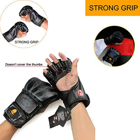 Image of ZooBoo Punching Gloves, Half-Finger Boxing Fight Gloves MMA Mitts with Adjustable Wrist Band for Sanda Sparring Bag Training (One Size Fits Most)