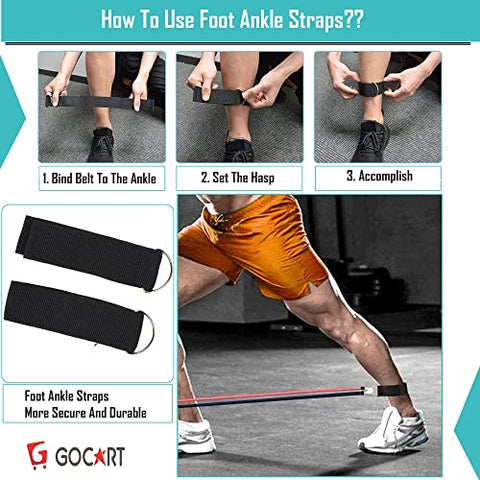 Image of GOCART WITH G LOGO 9 pcs Resistance Band Set - with Door Anchor, Handles, Stackable Up to 80lbs - for Resistance Training, Physical Therapy, Home Workouts