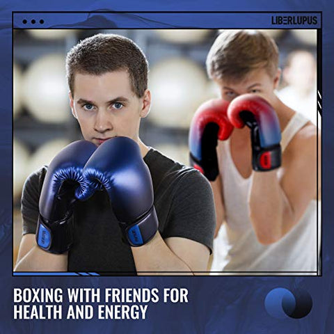 Image of Liberlupus Youth Boxing Gloves for 10-18, Teens Boxing Gloves with Gradients, 2 Sizes, Teenagers Junior Kids Boxing Gloves for Punching Bag, Kickboxing, Muay Thai, MMA (Black Blue, 8 oz)