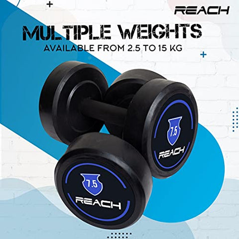 Image of Reach round dumbbell weights for strength training at home and gym ( 7.5 kg pair )
