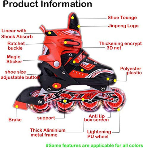 Image of Toy Arena Adjustable Size Inline Skates with LED Flash Light On Wheels for Kids (Age 10 to16 Years) (Color May Vary)