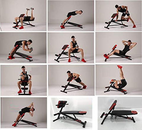 Image of Kobo EB-1013 Steel Multi Function Imported 10 Exercises Adjustable Dumbbell Bench with Preacher Curl for Home Gym (Black/Red)