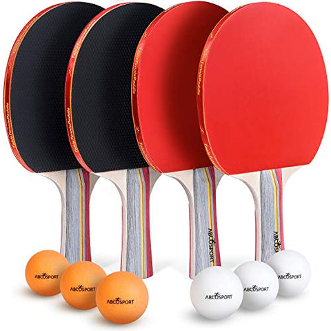 Image of Abco Tech Ping Pong Paddle & Table Tennis Set - Pack of 4 Premium Rackets and 6 Table Tennis Balls - Soft Sponge Rubber - Ideal for Professional and Recreational Games - 2 or 4 Players (3-Star)