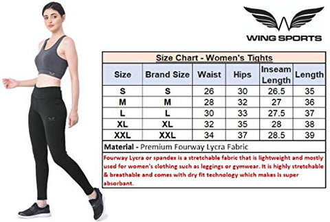 Image of Wing Sports Active Wear Sports Wear Ankle Length Fourway Lycra Tights for Women (Large, Grey)