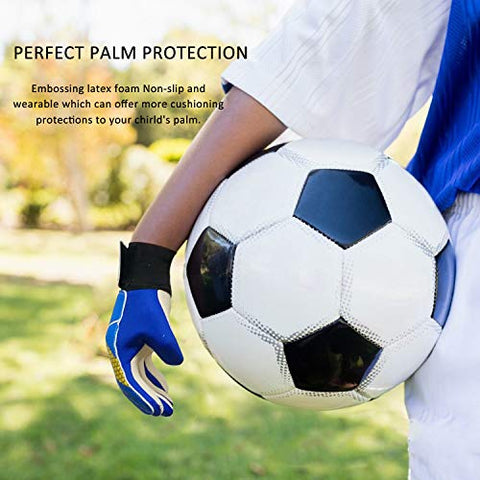 Image of Sportout Kids Goalkeeper Gloves, Soccer Gloves with Double Wrist Protection and Non-Slip Wear Resistant Latex Material to Give Splendid Protection to Prevent Injuries (Blue, 7)