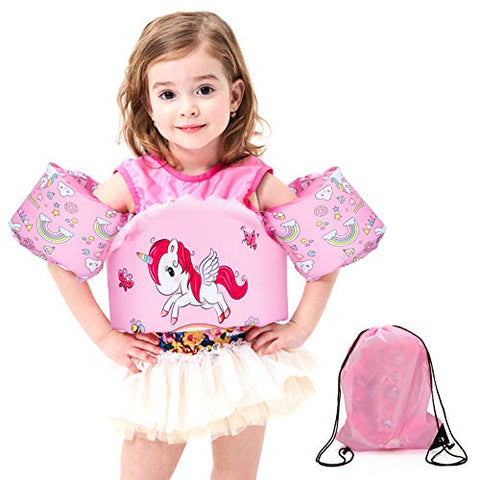 Image of Hutigertech Toddler Swim Vest 30-55 Pounds Boy & Girl, Kids Swim Life Jacket Vest for Pool, Floaties for Toddler, Baby Floats with Arm Wings for Learn-to-Swim Kids Infant