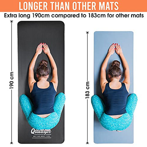 Image of Qatalyze Extra Large and Thick Yoga Mat for Men and Women (6 feet 2.7 inch long, 70 cm wide and 12mm thick), Anti Slip Strong Grip Exercise Mat With Carry Strap for Workout and Gym (Black)
