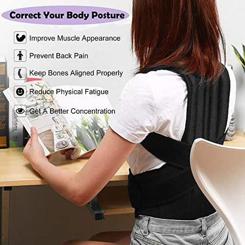 Image of QOZWEID Posture Corrector for Men Back Support Belt for Pain Relief for Women Adjustable Upper Back Straightener Shoulder and Chest Brace (L)
