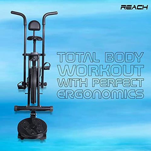 Image of Reach AB-110 Air Bike Exercise Fitness Gym Cycle with Moving or Stationary Handle Adjustments for Home - 3 Options (Normal Seat | Back Support Seat |Twister) (Back Support Seat & Twister)