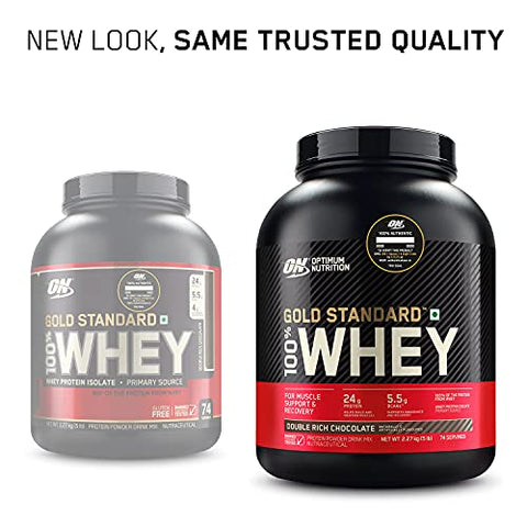 Image of Optimum Nutrition (ON) Gold Standard 100% Whey Protein Powder 5 lbs, 2.27 kg (Double Rich Chocolate), for Muscle Support & Recovery, Vegetarian - Primary Source Whey Isolate