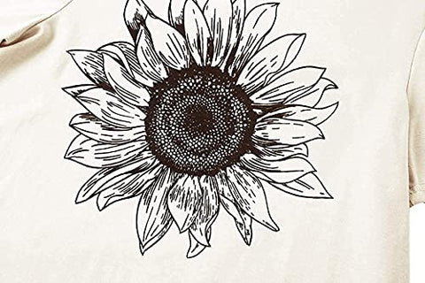 Image of Chulianyouhuo Sunflower Graphic Shirt for Women Cute Flower Short Sleeve Casual Tee Tops Beige