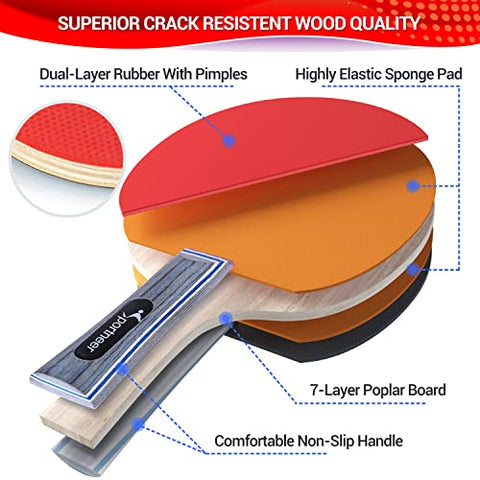 Image of Table Tennis Set,Red and Black Double-Sided Table Tennis Set of 2 Rackets and 4 Balls and Storage Bag for Children Adult Indoor/Outdoor Games,Best Gift for Boys and Girls