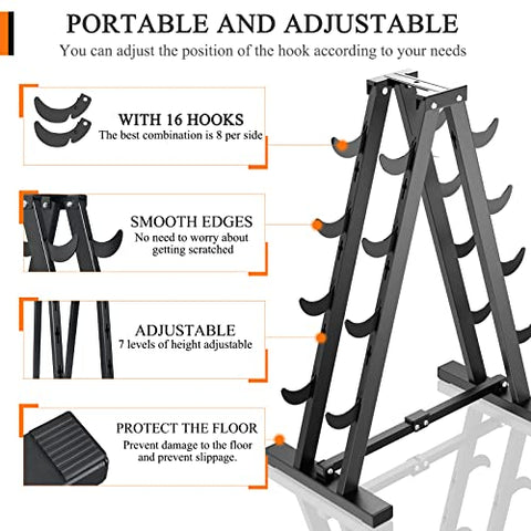 Image of JOLISTEN Dumbbell Rack Stand Only for Home Gym, Free Weight Rack for Dumbbells 400 LBS Capacity, Small Compact A-Frame Hand Weights Holder Rack 4 Tier (7 Tiers Adjustable)
