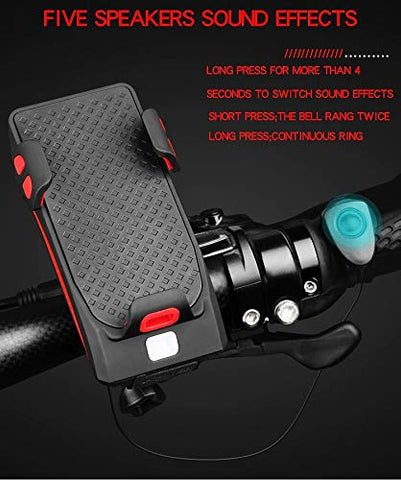 Image of AFPIN USB Rechargeable Cycle Light with Mobile Holder Cycle Light and Horn 400 Lumens Cycle Lights Waterproof 2000mah Cycle Light with Horn Rechargeable Front Light
