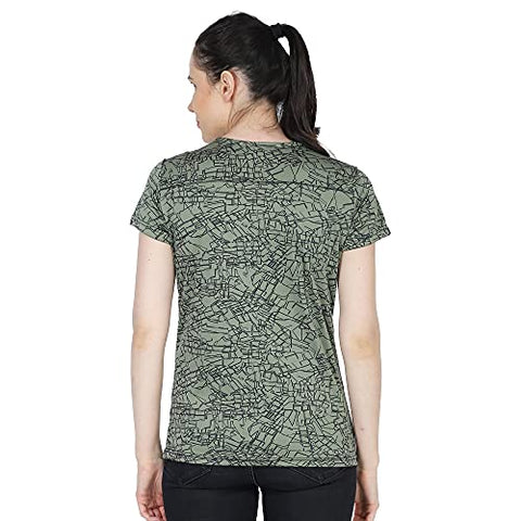 Image of URBAN CIRCUS Polyester Women's Round Neck Half Sleeve Yoga Gym Sports Dryfit Active Wear T Shirt (Green and Orange Combo, Large)