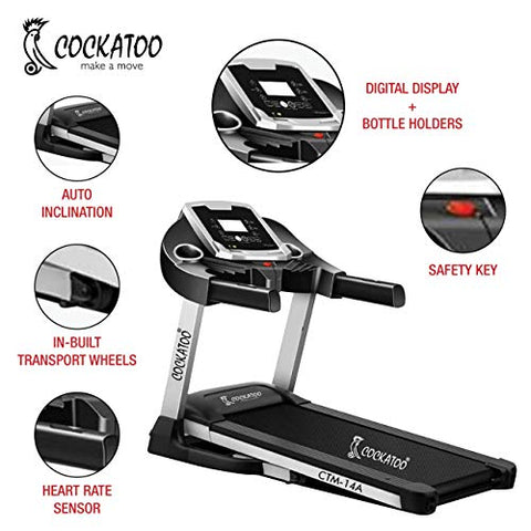 Image of Cockatoo CTM14A 2.5HP (5HP Peak) DC Motorized Treadmill for Home with Auto Incline, Max Speed 16Km/Hr, Max User Weight 110 Kg(Free Installation Assistance)