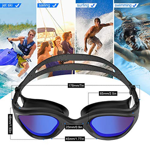 Image of Polarized Swimming Goggles,Anti Fog Anti UV No Leakage Clear Vision Easy to Adjust,with Soft Nose Bridge for Men Women Adults Teenagers (All Black/Blue Polarized Mirrored Lens)