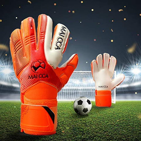 Image of Haploon Youth Goalie Goalkeeper Gloves Kids Professional Goalkeeper Gloves,Soccer Football Training Goalkeeper Secure Gloves with Finger Protector-Carry Tote Included (Orange, 7#)