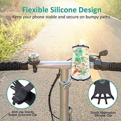 Image of Tarkan Universal Bike Mount Silicone Mobile Holder, 360° Rotating Handlebar Stand for Bicycle, Motorcycle, Scooty Fits All Smartphones (Black)