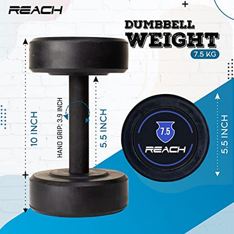Image of Reach round dumbbell weights for strength training at home and gym ( 7.5 kg pair )