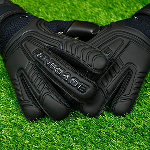 Image of Renegade GK Vulcan Onyx Goalie Gloves with Fingersaves | 3.5+3mm Hyper Grip & 4mm Duratek | Black Soccer Goalkeeper Gloves (Size 6, Youth, Kids, Roll Cut, Level 3)