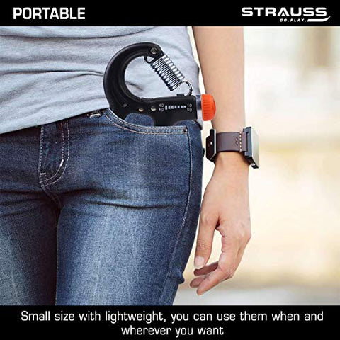 Image of Strauss Adjustable Hand Grip Strengthener, (Black/Orange)