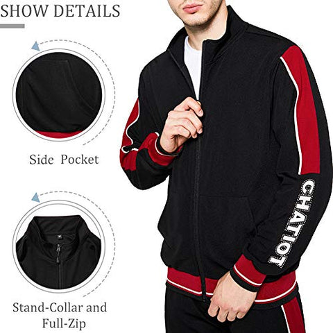 Image of Men Tracksuit Set Full-Zip Sweatshirt Jogger Sweatpants Warm Sports Suit Gym Training Wear, Tz55-black, XX-Large