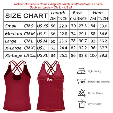 Image of Womens Yoga Tank Tops with Built in Bra Strappy Back Workout Tops Sports Racerback Activewear (#B-Red, X-Large)