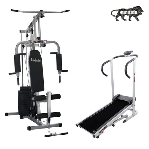 Image of Lifeline Fitness HG-002 Multi Home Gym Combo with LT-201 Manual Treadmill for Home Gym Exercise with Cardio Weight Loss , 2 Level Inclination