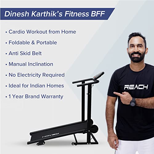 Reach T-90 Manual Treadmill for Home Workout | Foldable Treadmill With Wheels | Walking & Running Machine For Home Gym | Manual Incline | 12 Months Warranty | Max User Weight 100kg