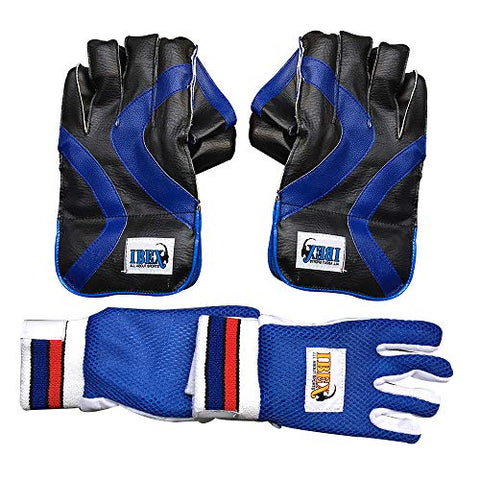 Image of JetFire Ibex College Men's Wicket Keeping Gloves and Inner Gloves Combo (Blue)