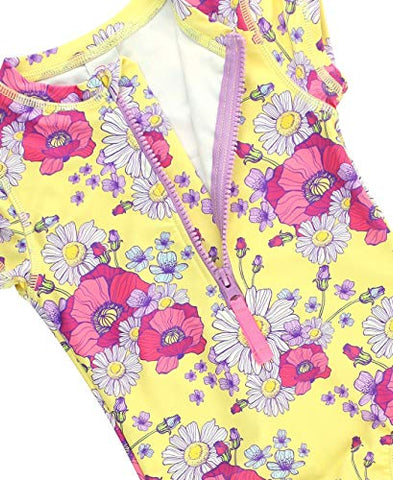 Image of RuffleButts Girls Daisy Delight Short Sleeve One Piece Rash Guard - 3T