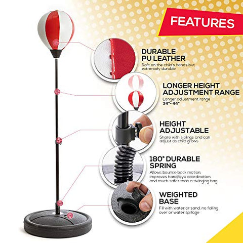 Image of whoobli Punching Bag for Kids Incl Boxing Gloves | 3-8 Years Old Adjustable Kids Punching Bag with Stand | Boxing Bag Set Toy for Boys & Girls