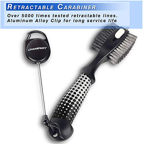 Image of Champkey Star Multifunction Polymer Golf Brush - Oversized Brush Head,Comfortable Hand Grip & Retractable Groove Cleaner Golf Club Brush (Black(Star))
