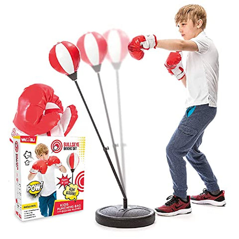 Image of whoobli Punching Bag for Kids Incl Boxing Gloves | 3-8 Years Old Adjustable Kids Punching Bag with Stand | Boxing Bag Set Toy for Boys & Girls