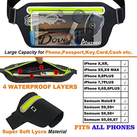 Image of AIKENDO Slim Running Belt Fanny Pack,Fitness Waist Pouch Bag Exercis Gym Waist Pack,Jogging Belt Runners for iPhone XS Max XR 8 7 plus Samsung Note,Workout Running Accessories Phone Holder for Running
