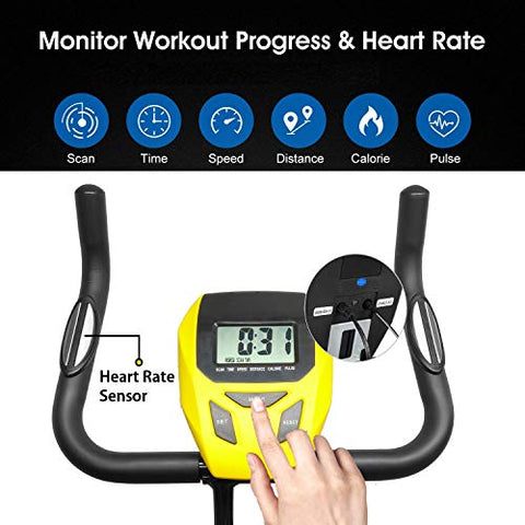 Image of Dolphy Folding Exercise X Bike, Fitness Upright ,Aerobic Trainer X-Bike with 8-Level Adjustable Resistance, Arm and Backrest - Yellow