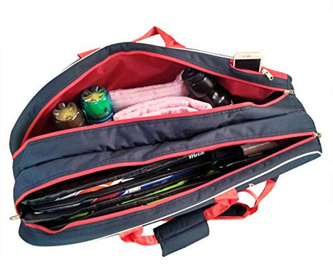 Image of Prokick 900D Polyester, Nylon Lining Double Zipper Badminton/Tennis Kit Bag with Shoe Compartment (Navy)