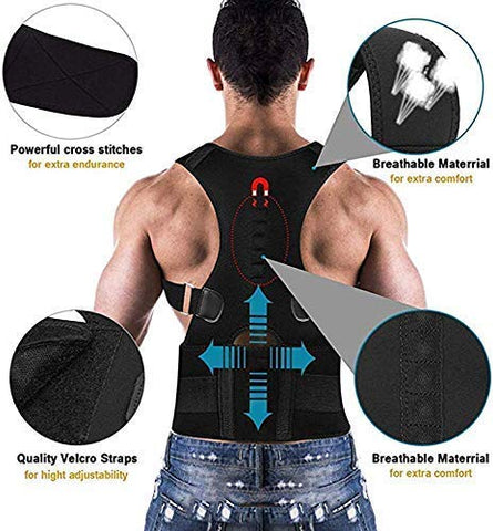 Image of VWOX Corrector Shoulder Magnetic Back Support Belt Posture Corrector Therapy Shoulder Belt for Upper Back Pain Relief for Men and Women (Magnetic) (S, Black)