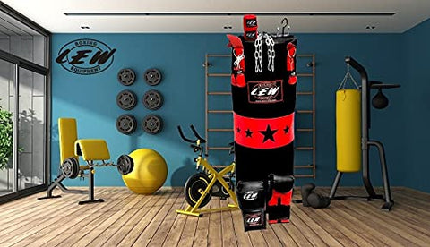 Image of LEW Punching Bag Combo 9 Piece Boxing Set Filled with Heavy Bag Gloves Ceiling Hook Chains Hand Wraps Training Kickboxing Muay Thai MMA Boxing Punching Bag