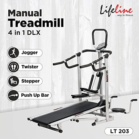Image of Life line Fitness Manual Treadmill with Twister, Push-up Stand, Stepper for Cardio Weight Loss Exercise in Home Gym (with Stepper, Twister & Pushup Bar (Installation Included))