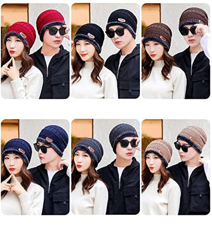 Image of Mahi Fab clipper Woolen Beanie/Skull Cap & Neck Warmer (Muffler) Combo for Winters with Faux Fur Inner Side |Warm Hat| Hedging Hat Scarf Set | Winter Cap | Air Proof Cap | Woolen Cap | Ear Warmer