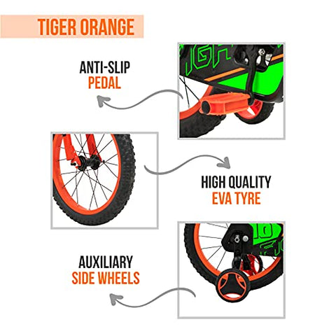 Image of HI-FAST Boys & Girls FIGHTER-16T-Semi-Assembled BMX Bike Cycle with Training Wheels for 5 to 8 Years, 16 inch, Orange