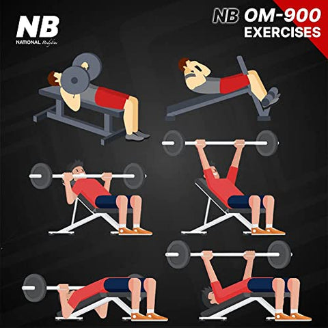 Image of National Bodyline Adjustable Weight Bench Full Body Workout, Foldable Inclined Decline Flat Fitness Home Gym Bench without Leg Curl (Black) - Weight Limit : 400 LB