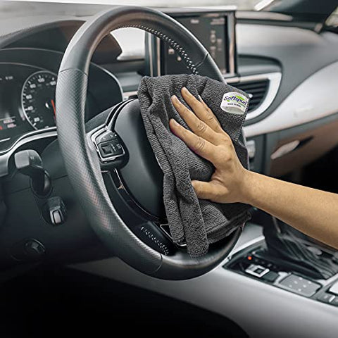 Image of SOFTSPUN Microfiber Cloth - 4 pcs - 40x40 cms - 340 GSM Grey- Thick Lint & Streak-Free Multipurpose Cloths - Automotive Microfibre Towels for Car Bike Cleaning Polishing Washing & Detailing
