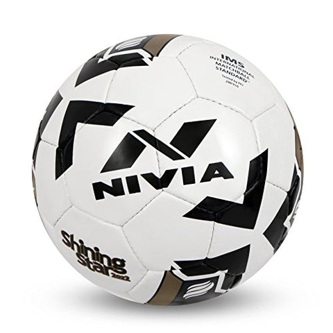 Image of Nivia Shinning Star - 2022 Football (Size: 5) Outer Material: Rubber , Black & White & Kross Rubber Hand Stitched Volleyball, Size 4, (Yellow and Blue)