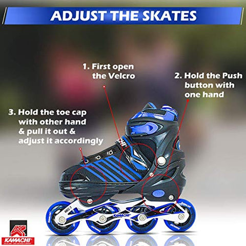 Image of Kamachi K-1006 Adjustable Aluminium Body Inline Skates (Blue, Large)