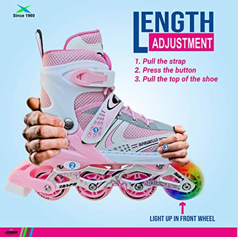 Image of Jaspo Sparkle Adjustable Inline Skates with Front Light up Wheels Beginner Skates Fun Illuminating Roller Skates for Kids Boys and Girls.